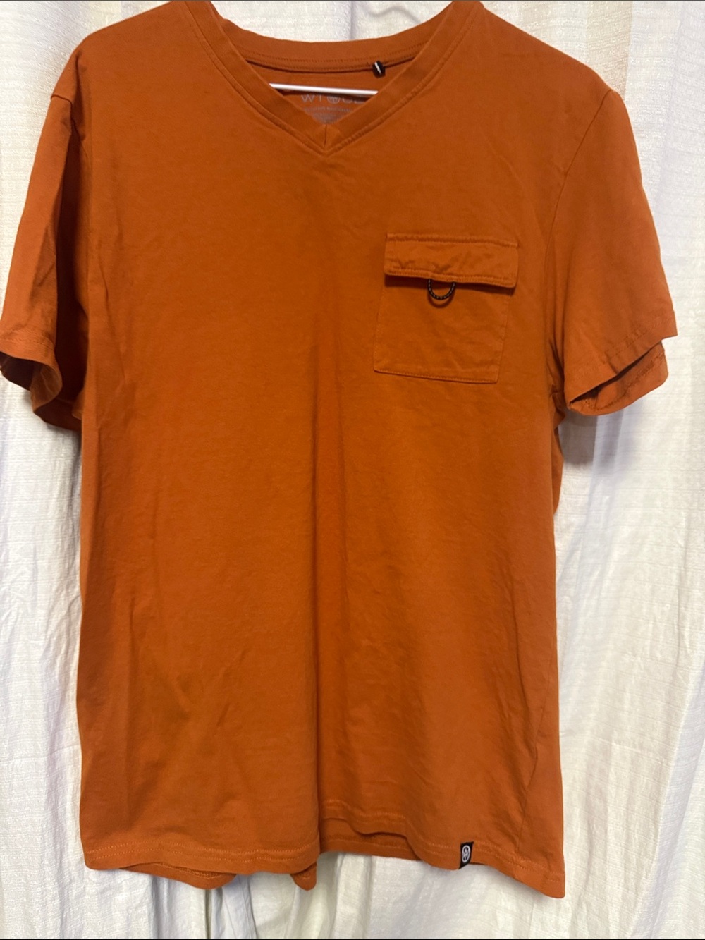 Men's V-Neck Short Sleeve Pocket Tee in Rust Orange